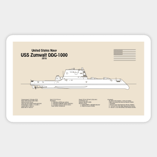 USS Zumwalt DDG-1000 Destroyer ship plans - SBDpng Sticker